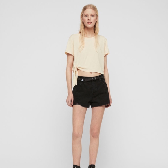 NWT $50 ALLSAINTS TUJEN Crop Tee with Knot Detail in Yellow - size Medium! - Picture 4 of 5